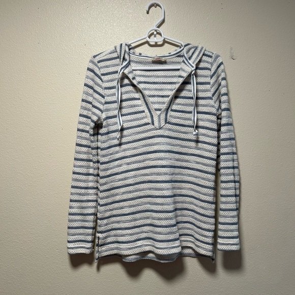 Faherty Pacifica Terry Stripe Hoodie Cream Azure Stripe XS - Picture 3 of 7
